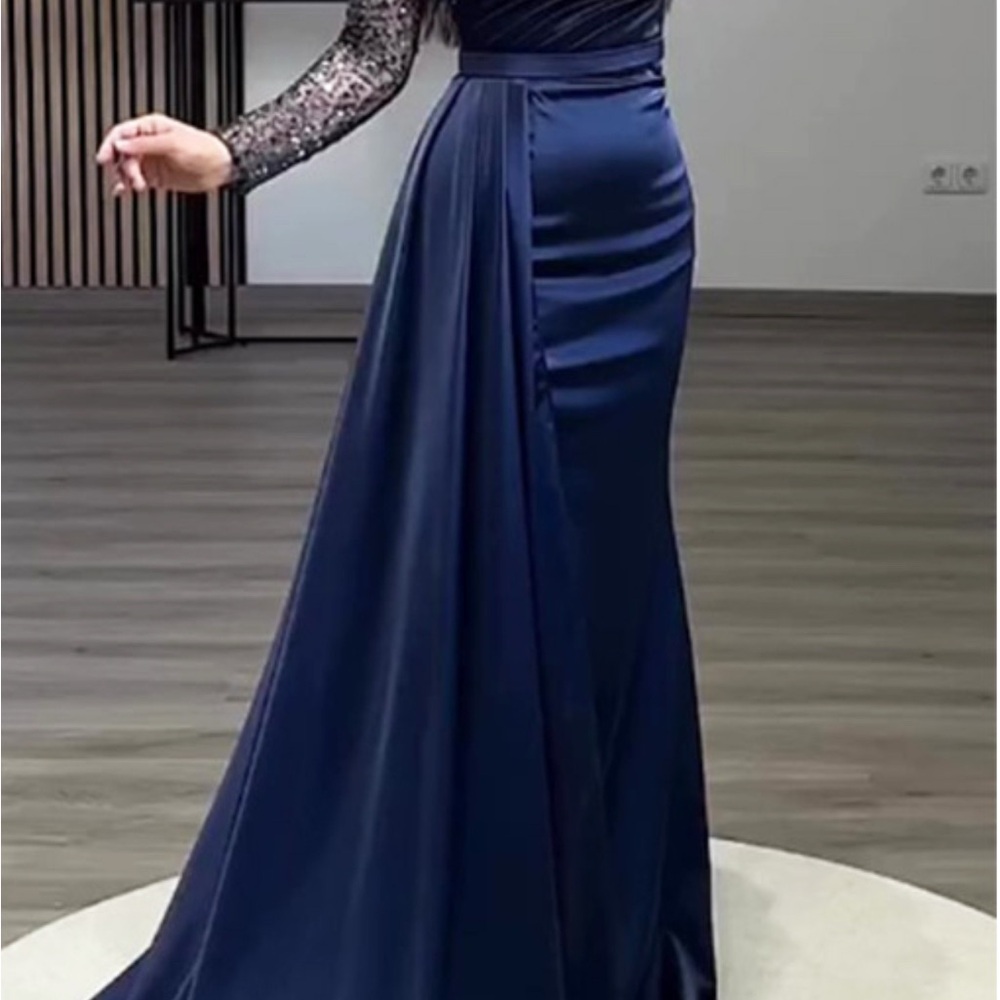 Sophisticated Long Sleeve Navy Dress